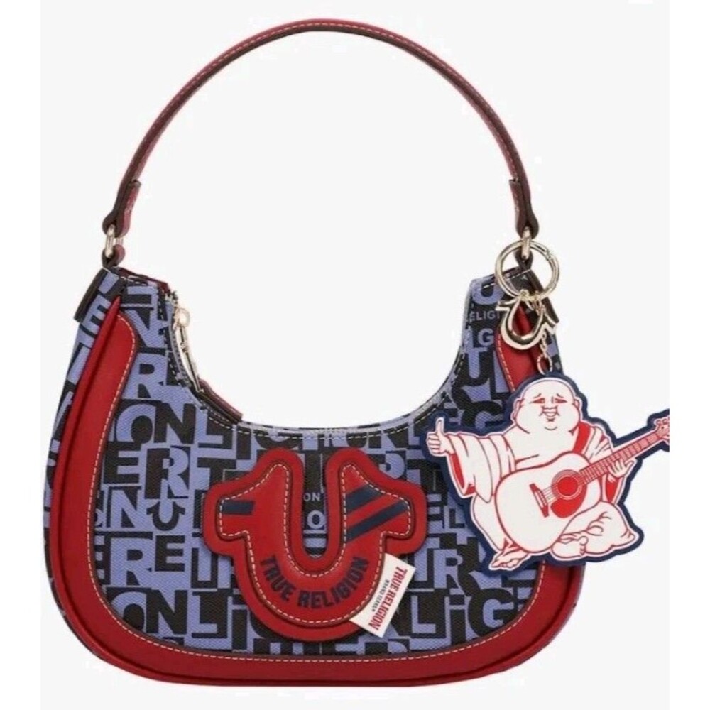 NWT True Religion Graphic Horseshoe Hobo Shoulder Bag Navy Red
